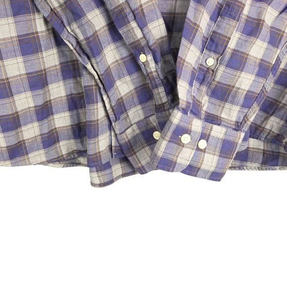 Peter Millar Mens Large Blue Tan Gray Plaid Button Up Shirt Long Sleeve Casual - Picture 4 of 9